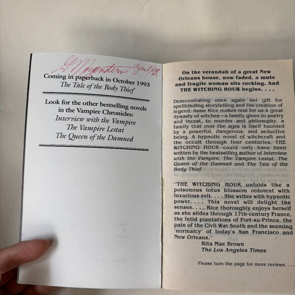 📚3/$20 The Witching Hour by Anne Rice - Vintage 1993 - - Picture 5 of 11